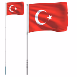 vidaXL Turkey Flag and Pole Flagpole Decoration Flag Pole Kit Flag Aluminium
