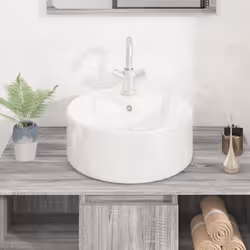 vidaXL Wash Basin Countertop Wash Sink Cloakroom Basin White Ceramic Round