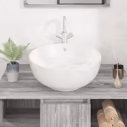 vidaXL Wash Basin Countertop Wash Sink Cloakroom Basin White Ceramic Round