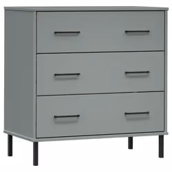 vidaXL Solid Wood Sideboard with 3 Drawers OSLO Wooden Furniture Multi Colours - grey