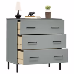 vidaXL Solid Wood Sideboard with 3 Drawers OSLO Wooden Furniture Multi Colours - grey