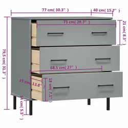 vidaXL Solid Wood Sideboard with 3 Drawers OSLO Wooden Furniture Multi Colours - grey - Additional view 7