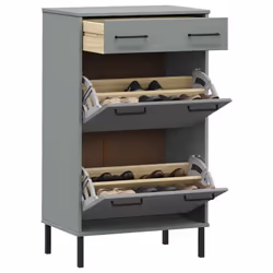 vidaXL Solid Wood Pine Shoe Rack with Metal Legs OSLO Shoe Shelf Multi Colours - grey