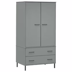 vidaXL Solid Wood Wardrobe with Metal Legs OSLO Wooden Cupboard Multi Colours - grey