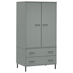vidaXL Solid Wood Wardrobe with Metal Legs OSLO Wooden Cupboard Multi Colours - grey