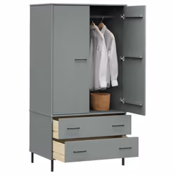 vidaXL Solid Wood Wardrobe with Metal Legs OSLO Wooden Cupboard Multi Colours - grey