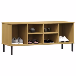 vidaXL Solid Wood Shoe Rack with Metal Legs OSLO Home Furniture Multi Colours - brown