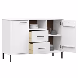 vidaXL Solid Wood Sideboard with Metal Legs OSLO Home Furniture Multi Colours - white