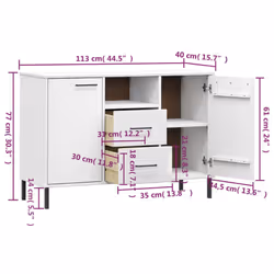 vidaXL Solid Wood Sideboard with Metal Legs OSLO Home Furniture Multi Colours - white