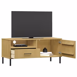 vidaXL Solid Wood Pine TV Cabinet with Metal Legs OSLO Furniture Multi Colours - brown