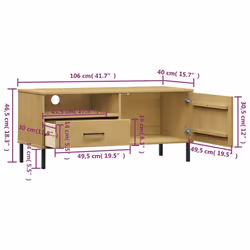 vidaXL Solid Wood Pine TV Cabinet with Metal Legs OSLO Furniture Multi Colours - brown