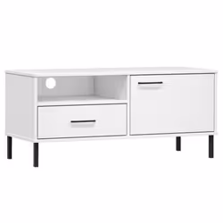 vidaXL Solid Wood Pine TV Cabinet with Metal Legs OSLO Furniture Multi Colours - white