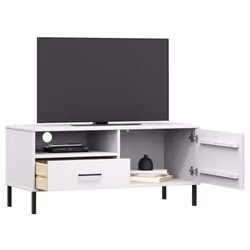 vidaXL Solid Wood Pine TV Cabinet with Metal Legs OSLO Furniture Multi Colours - white