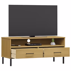 vidaXL Solid Wood Pine TV Cabinet with Metal Legs OSLO Furniture Multi Colours - brown