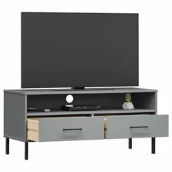 vidaXL Solid Wood Pine TV Cabinet with Metal Legs OSLO Furniture Multi Colours - grey