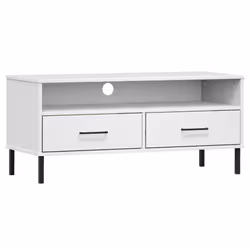 vidaXL Solid Wood Pine TV Cabinet with Metal Legs OSLO Furniture Multi Colours - white