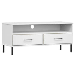 vidaXL Solid Wood Pine TV Cabinet with Metal Legs OSLO Furniture Multi Colours - white