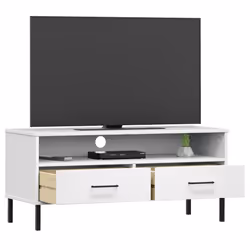 vidaXL Solid Wood Pine TV Cabinet with Metal Legs OSLO Furniture Multi Colours - white