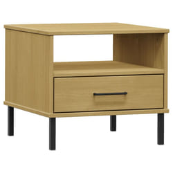 vidaXL Solid Wood Pine Bedside Table with Metal Legs OSLO Desk Multi Colours - brown