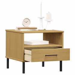vidaXL Solid Wood Pine Bedside Table with Metal Legs OSLO Desk Multi Colours - brown