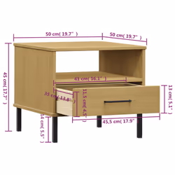 vidaXL Solid Wood Pine Bedside Table with Metal Legs OSLO Desk Multi Colours - brown