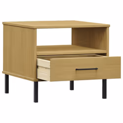 vidaXL Solid Wood Pine Bedside Table with Metal Legs OSLO Desk Multi Colours - brown - Additional view 4