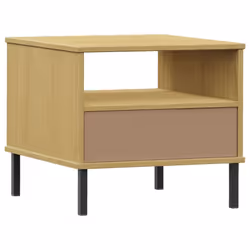 vidaXL Solid Wood Pine Bedside Table with Metal Legs OSLO Desk Multi Colours - brown - Additional view 6
