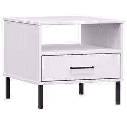 vidaXL Solid Wood Pine Bedside Table with Metal Legs OSLO Desk Multi Colours - white