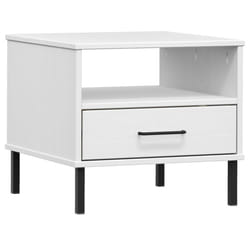 vidaXL Solid Wood Pine Bedside Table with Metal Legs OSLO Desk Multi Colours - white