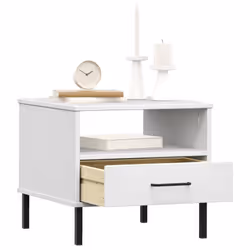 vidaXL Solid Wood Pine Bedside Table with Metal Legs OSLO Desk Multi Colours - white