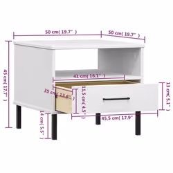 vidaXL Solid Wood Pine Bedside Table with Metal Legs OSLO Desk Multi Colours - white