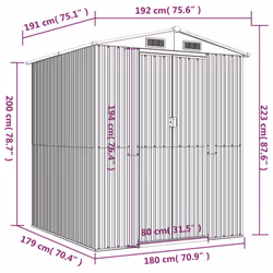) vidaXL Garden Shed Galvanised Steel Outdoor Tool Storage Patio Lawn Tool Shed - 192 x 191 x 223 cm (L x W x H
