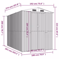 ) vidaXL Garden Shed Galvanised Steel Outdoor Tool Storage Patio Lawn Tool Shed - 192 x 274 x 223 cm (L x W x H