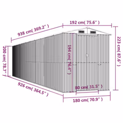 ) vidaXL Garden Shed Galvanised Steel Outdoor Tool Storage Patio Lawn Tool Shed - 192 x 938 x 223 cm (L x W x H - Additional view 3
