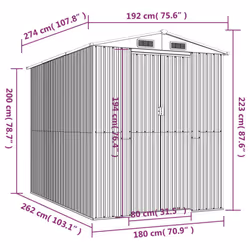 ) vidaXL Garden Shed Galvanised Steel Outdoor Tool Storage Patio Lawn Tool Shed - 192 x 274 x 223 cm (L x W x H