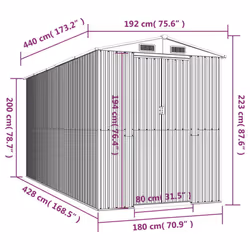 ) vidaXL Garden Shed Galvanised Steel Outdoor Tool Storage Patio Lawn Tool Shed - 192 x 440 x 223 cm (L x W x H