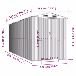 ) vidaXL Garden Shed Galvanised Steel Outdoor Tool Storage Patio Lawn Tool Shed - 192 x 523 x 223 cm (L x W x H - Additional view 7