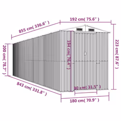 ) vidaXL Garden Shed Galvanised Steel Outdoor Tool Storage Patio Lawn Tool Shed - 192 x 855 x 223 cm (L x W x H - Additional view 3