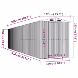 ) vidaXL Garden Shed Galvanised Steel Outdoor Tool Storage Patio Lawn Tool Shed - 192 x 938 x 223 cm (L x W x H