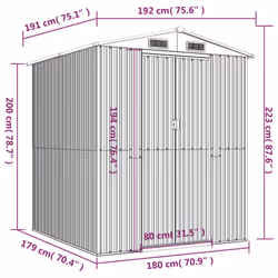 vidaXL Garden Shed Galvanised Steel Outdoor Tool Storage Patio Lawn Tool Shed - 192 x 191 x 223 cm - Additional view 7