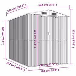 vidaXL Garden Shed Galvanised Steel Outdoor Tool Storage Patio Lawn Tool Shed - 192 x 274 x 223 cm