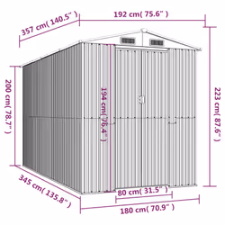 vidaXL Garden Shed Light Brown 192x357x223 cm Galvanised Steel Tool Storage - Additional view 3