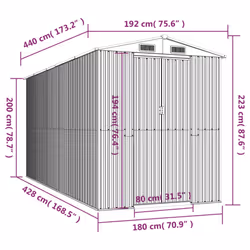 vidaXL Garden Shed Galvanised Steel Outdoor Tool Storage Patio Lawn Tool Shed - 192 x 440 x 223 cm