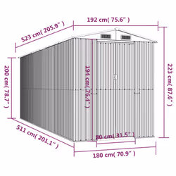 vidaXL Garden Shed Galvanised Steel Outdoor Tool Storage Patio Lawn Tool Shed - 192 x 523 x 223 cm - Additional view 7