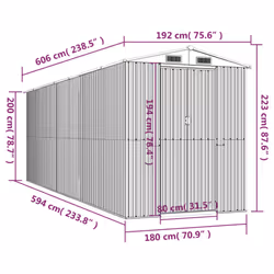 vidaXL Garden Shed Galvanised Steel Outdoor Tool Storage Patio Lawn Tool Shed - 192 x 606 x 223 cm - Additional view 7