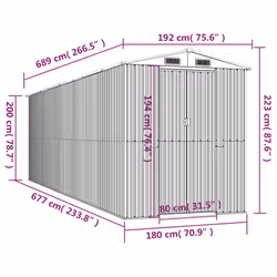 vidaXL Garden Shed Galvanised Steel Outdoor Tool Storage Patio Lawn Tool Shed - 192 x 689 x 223 cm