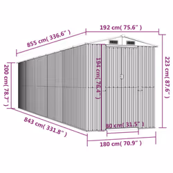 vidaXL Garden Shed Galvanised Steel Outdoor Tool Storage Patio Lawn Tool Shed - 192 x 855 x 223 cm