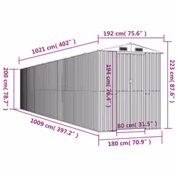 vidaXL Garden Shed Galvanised Steel Outdoor Tool Storage Patio Lawn Tool Shed - 192 x 1021 x 223 cm