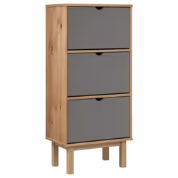 vidaXL Solid Wood Pine Shoe Cabinet with 3 Drawers Shoe Shelf Multi Colours - Brown and grey