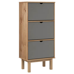vidaXL Solid Wood Pine Shoe Cabinet with 3 Drawers Shoe Shelf Multi Colours - Brown and grey